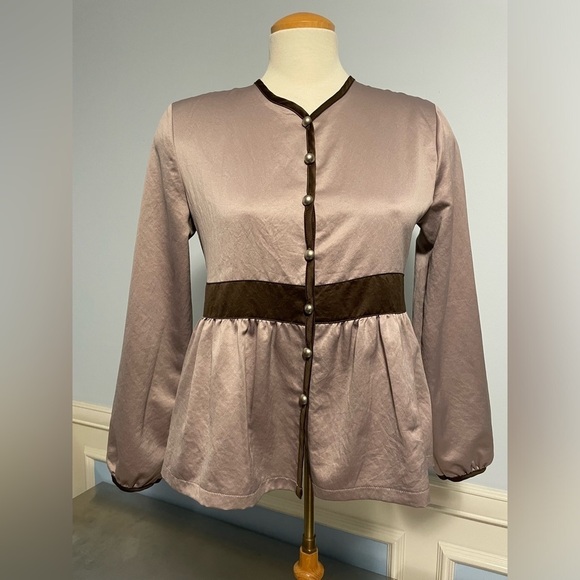 Elpis - metallic gold and brown peplum blouse - Picture 1 of 10